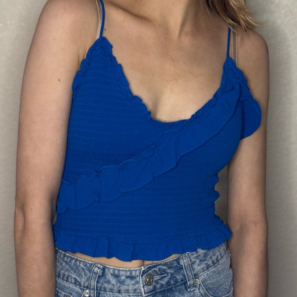 Olivaceous Royal Blue Ruffled Camisole
